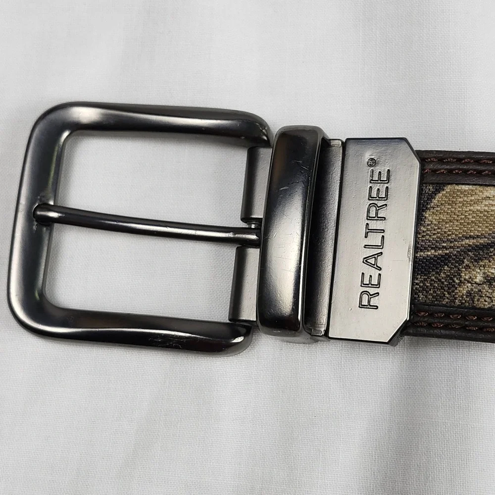 Realtree Belt Mens XL 42-44 Camouflage Brown Leather Reversible Hunting Gunmetal